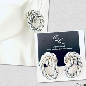 NWT E&L Made in Israel gorgeous Sterling Silver electroform Braided Hoop earring